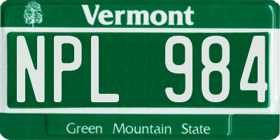 VT license plate NPL984