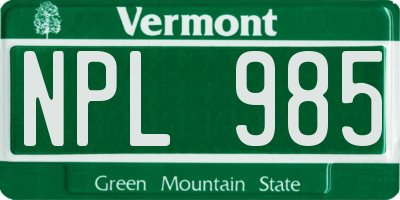VT license plate NPL985