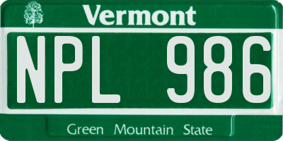 VT license plate NPL986