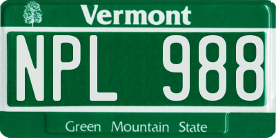 VT license plate NPL988