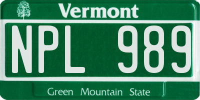 VT license plate NPL989