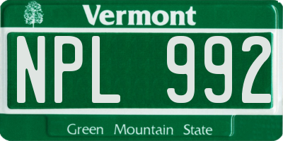 VT license plate NPL992