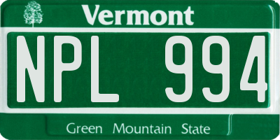 VT license plate NPL994