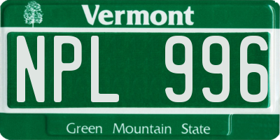 VT license plate NPL996