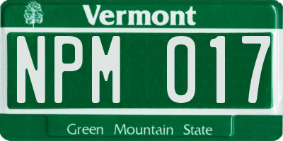 VT license plate NPM017