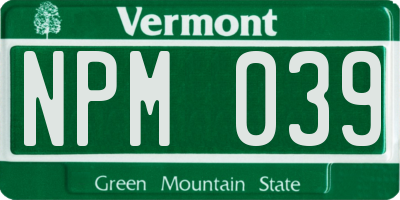 VT license plate NPM039