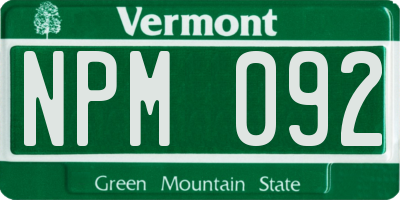 VT license plate NPM092