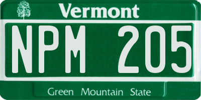 VT license plate NPM205