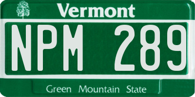 VT license plate NPM289