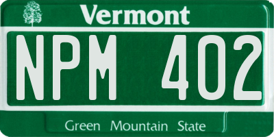 VT license plate NPM402