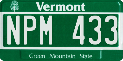 VT license plate NPM433