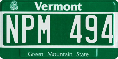 VT license plate NPM494