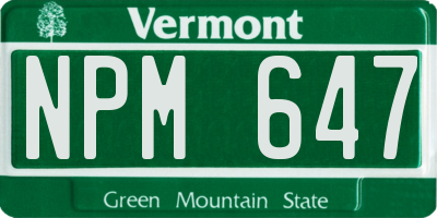 VT license plate NPM647