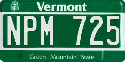 VT license plate NPM725