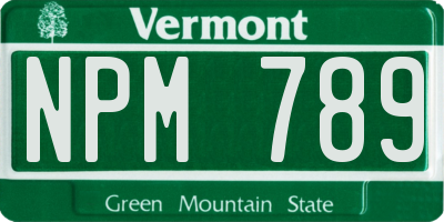 VT license plate NPM789