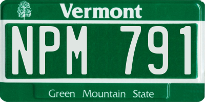 VT license plate NPM791