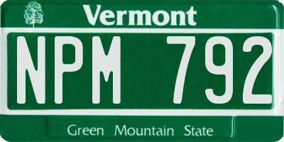 VT license plate NPM792