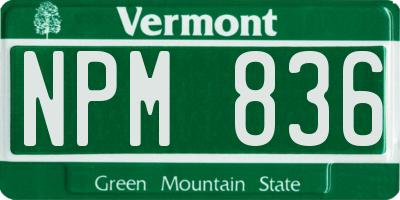 VT license plate NPM836