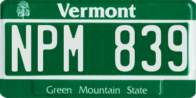 VT license plate NPM839