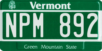 VT license plate NPM892