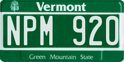 VT license plate NPM920