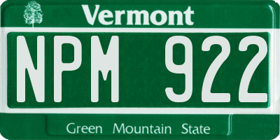 VT license plate NPM922