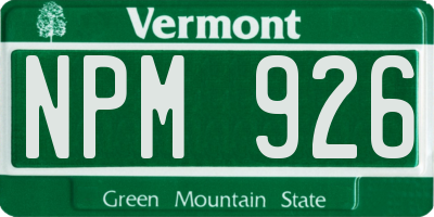 VT license plate NPM926