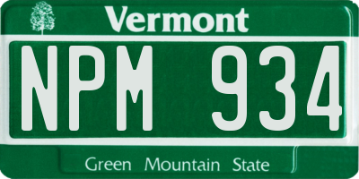 VT license plate NPM934