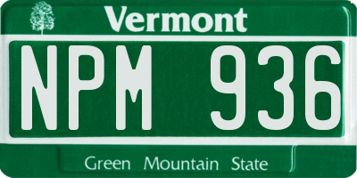VT license plate NPM936