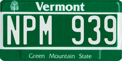 VT license plate NPM939