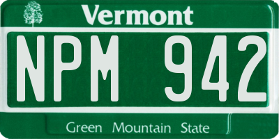 VT license plate NPM942