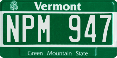 VT license plate NPM947