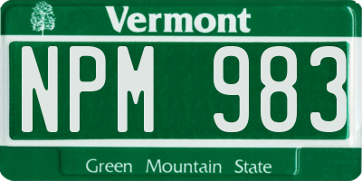 VT license plate NPM983