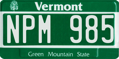 VT license plate NPM985