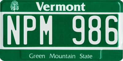 VT license plate NPM986