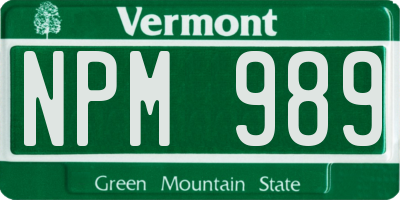 VT license plate NPM989