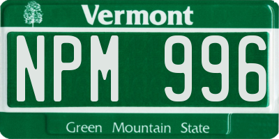 VT license plate NPM996