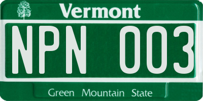 VT license plate NPN003