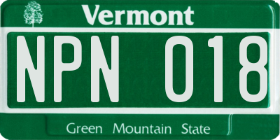 VT license plate NPN018