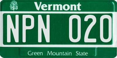 VT license plate NPN020