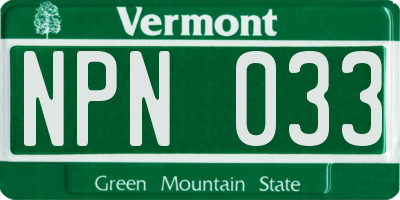 VT license plate NPN033