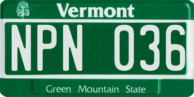 VT license plate NPN036
