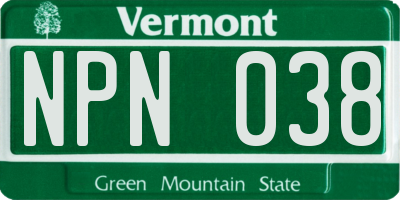 VT license plate NPN038
