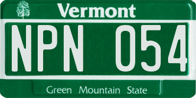 VT license plate NPN054
