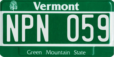 VT license plate NPN059