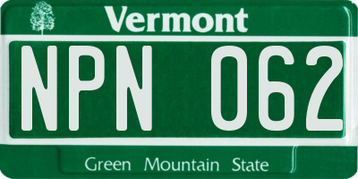 VT license plate NPN062