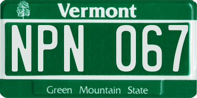 VT license plate NPN067