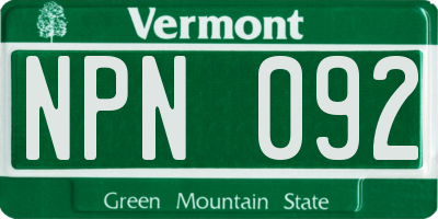 VT license plate NPN092