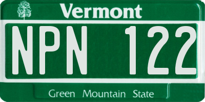 VT license plate NPN122