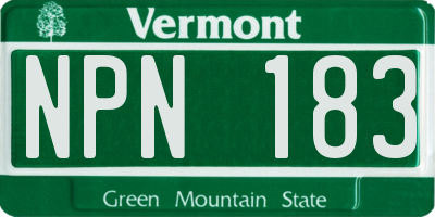 VT license plate NPN183